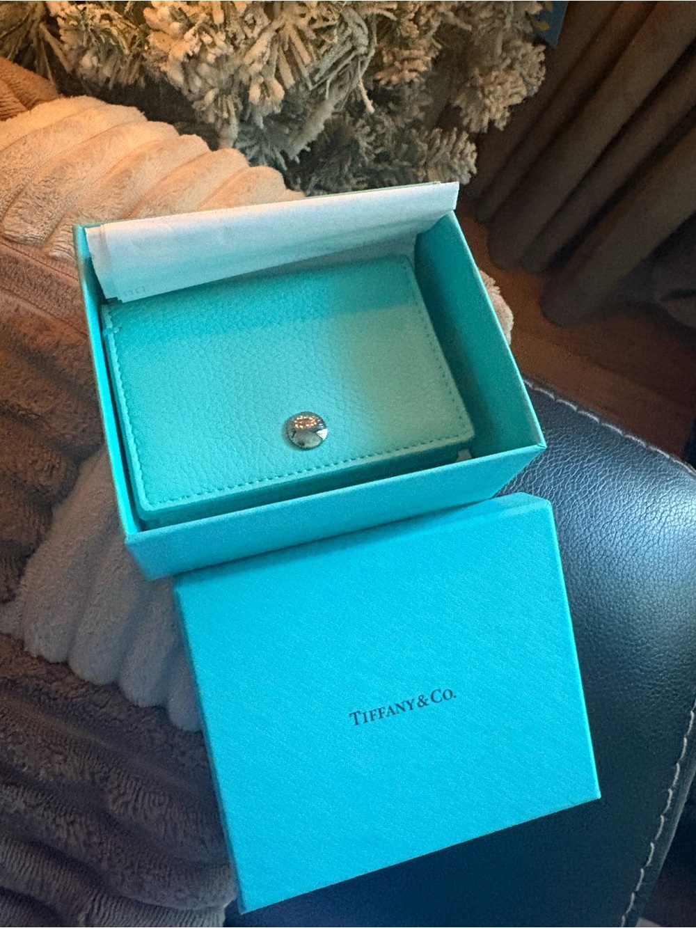 Tiffany & Co. Small Leather Card Case in Tiffany Blue with Silver Snap
